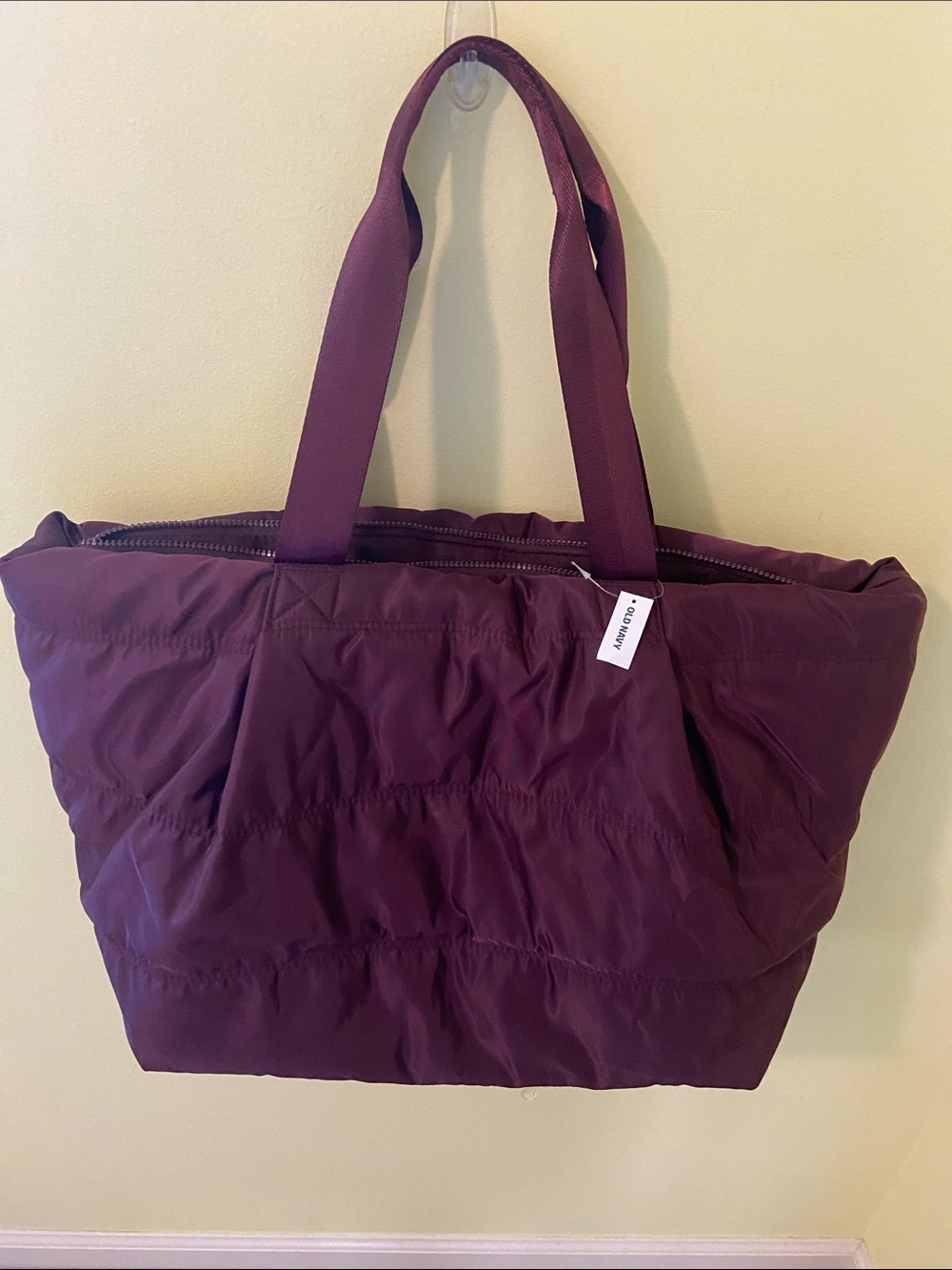 Old Navy Maroon Quilted Tote Bag with Dual Handles